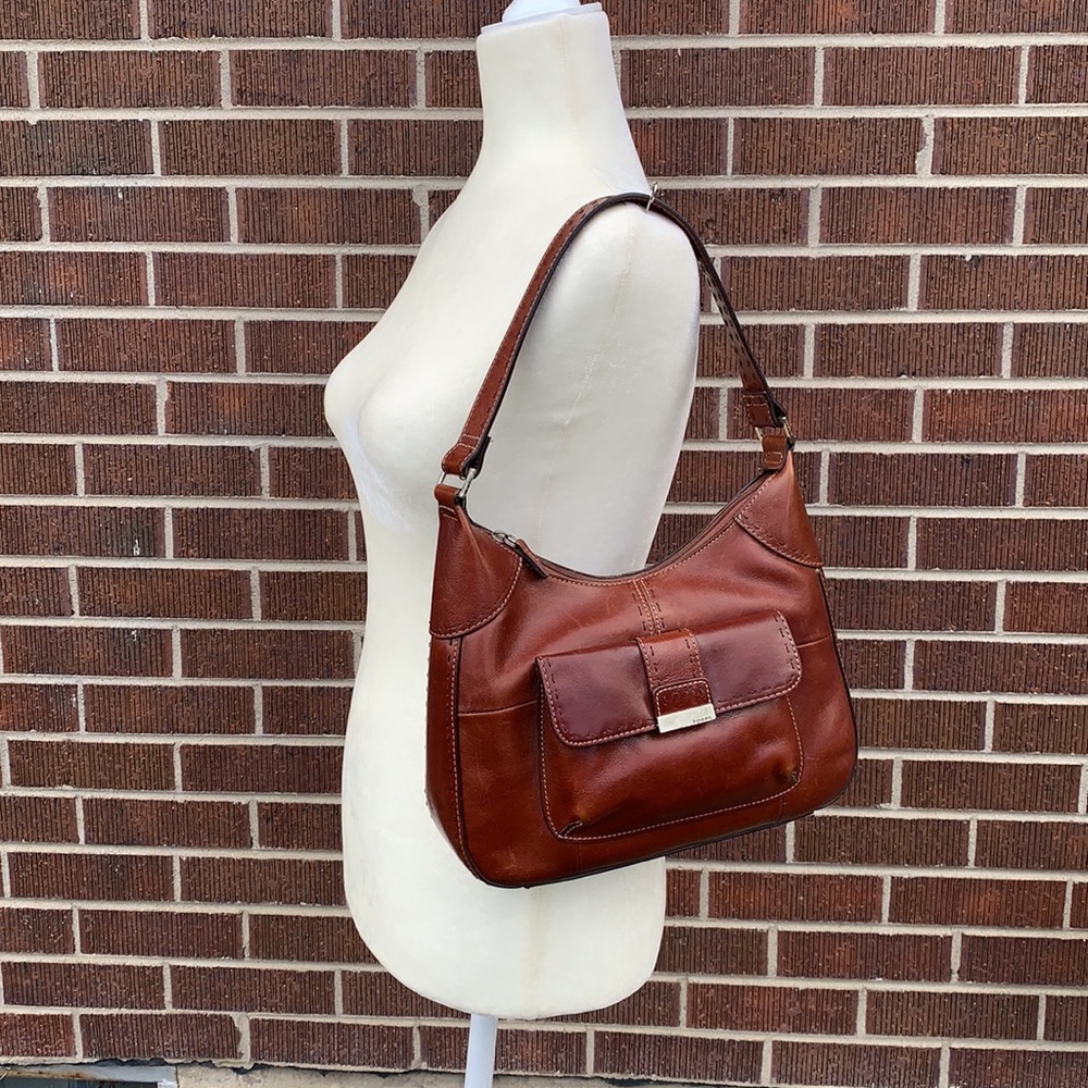 Fossil Vintage Shoulder Bag Purse Rich Cognac Leather 70’s Vibes